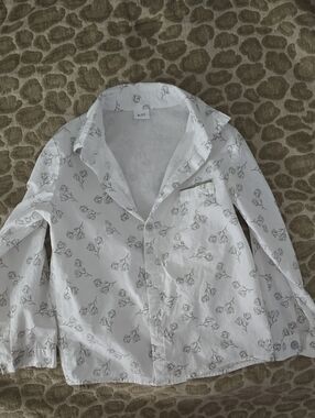 Kids White Floral Button-Front Shirt W/ Suspenders and Pants
